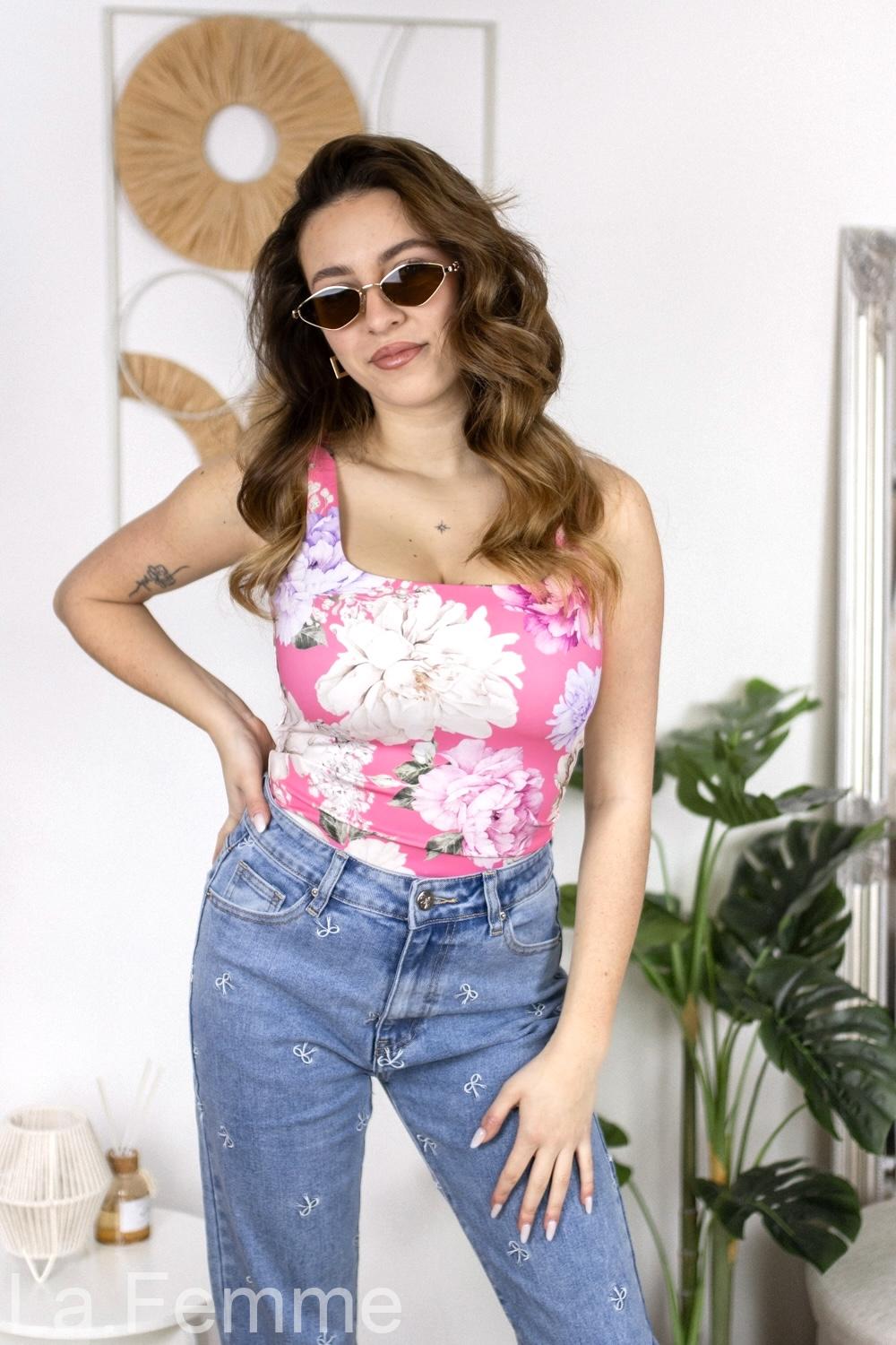 Dámské květované tílko Basic, pink