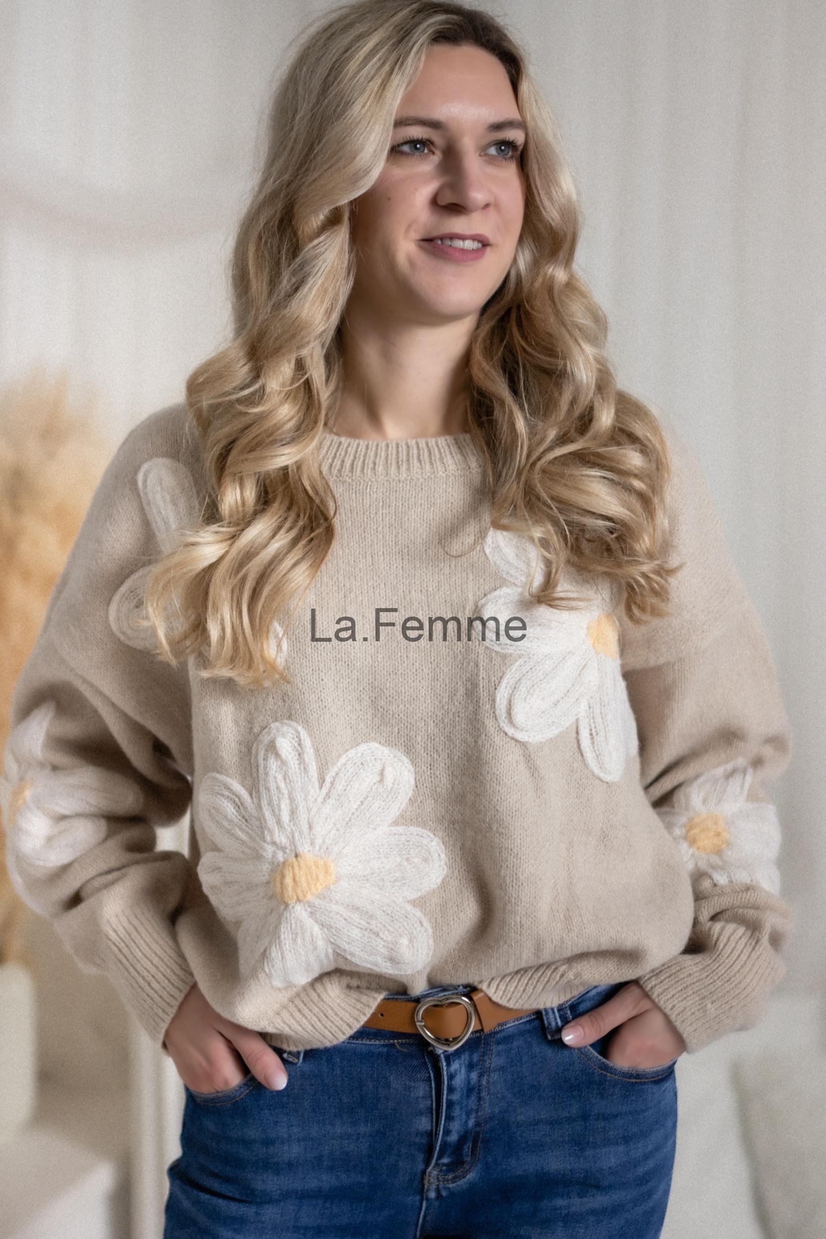Oversize dámský svetr Flower, Beige
