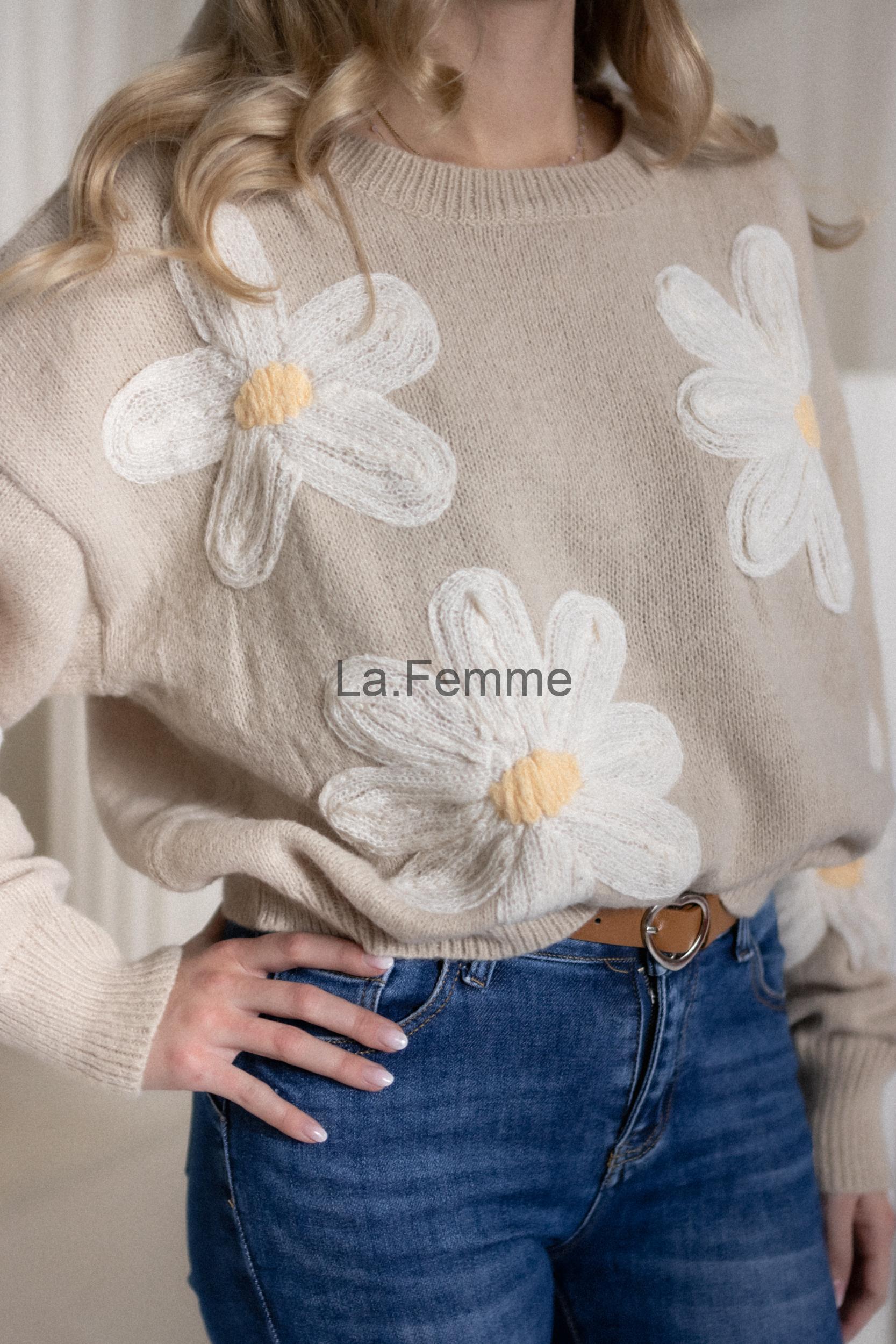 Oversize dámský svetr Flower, Beige