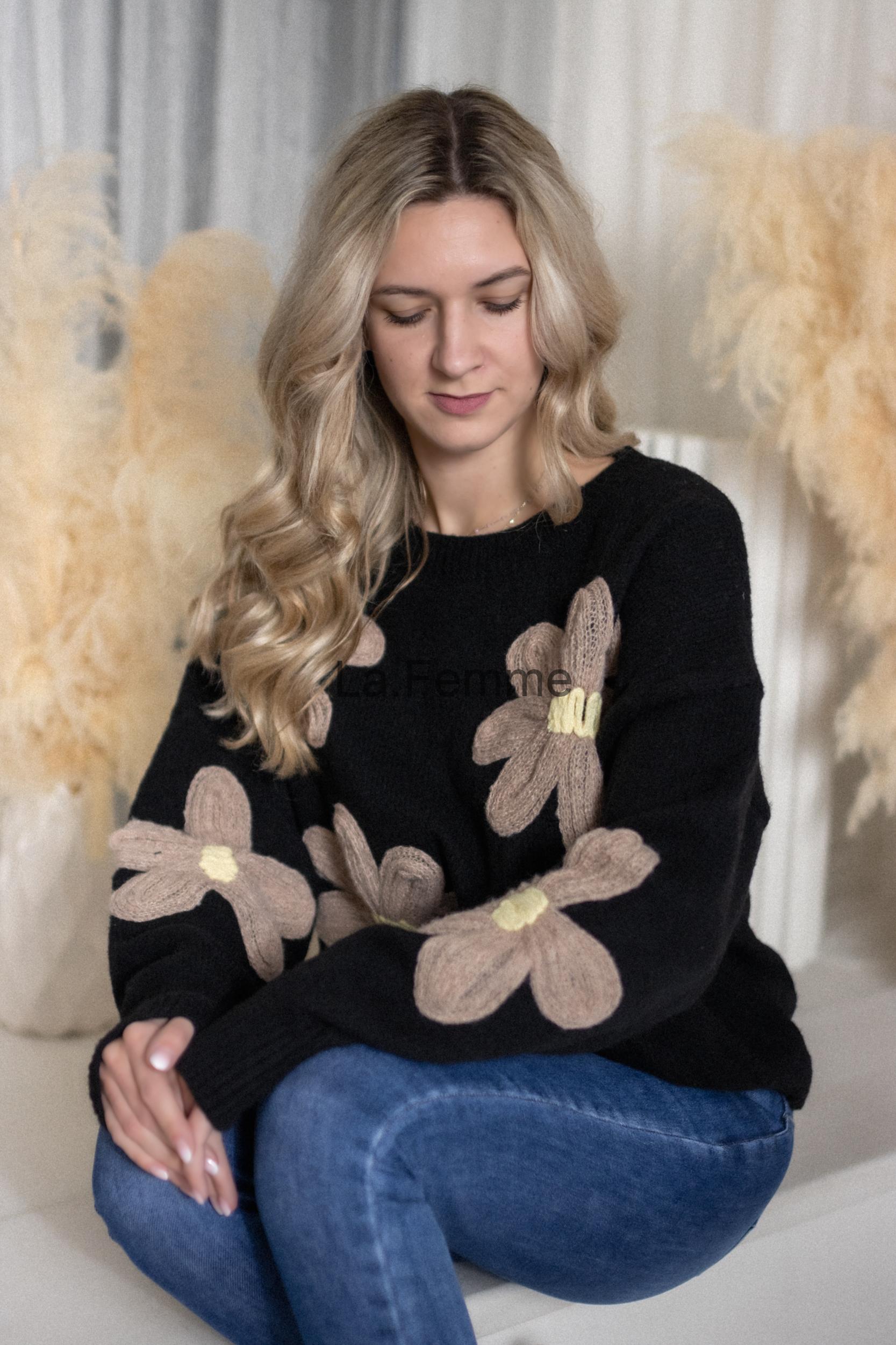 Oversize dámský svetr Flower, Black