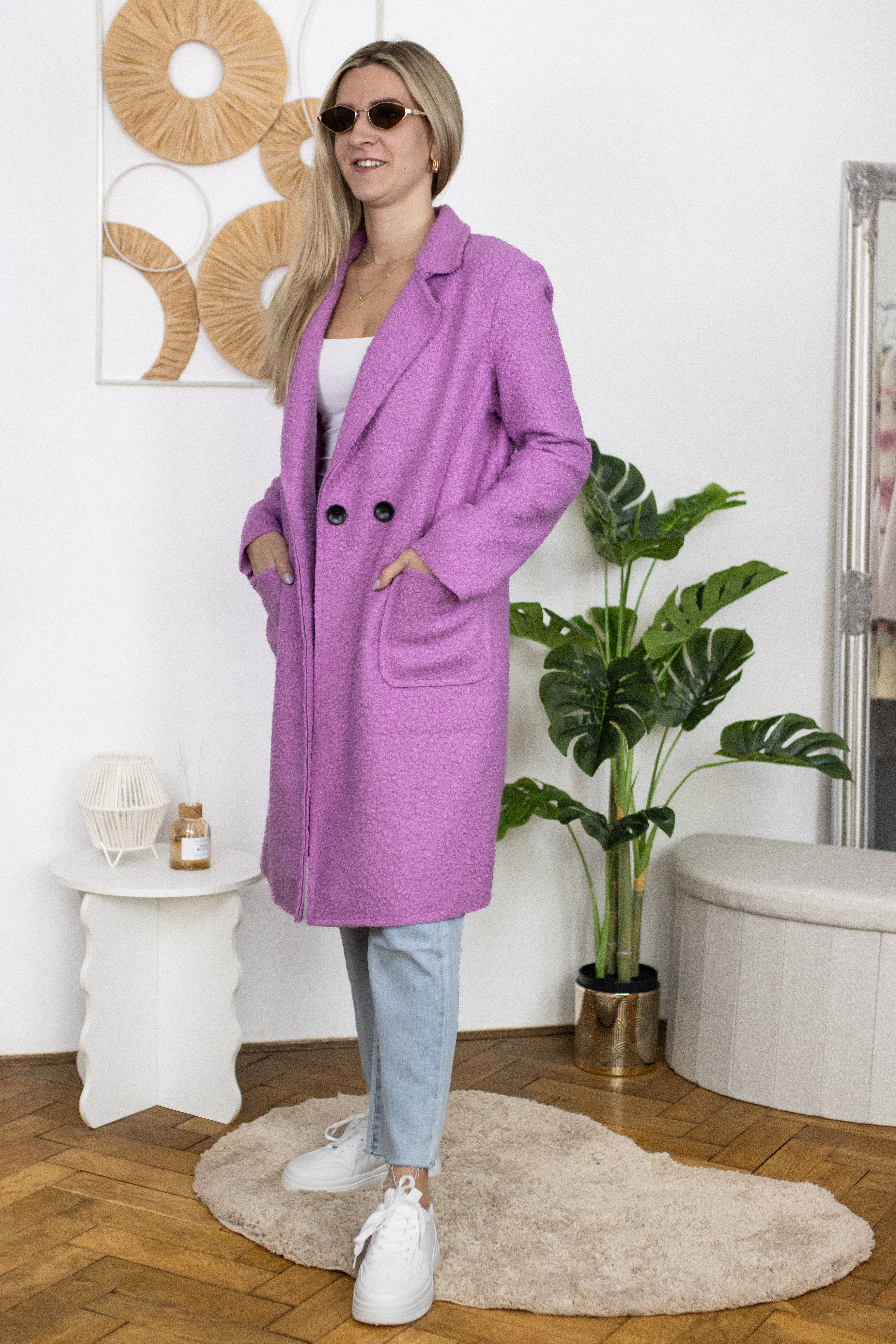 Beránkový kabátek Isabel, deep lilac