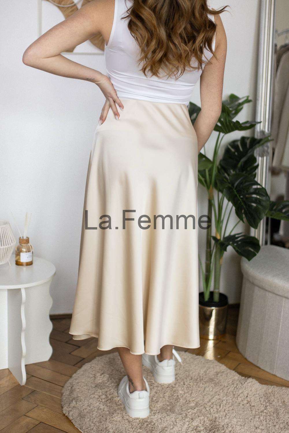 Dámská saténová midi sukně, beige