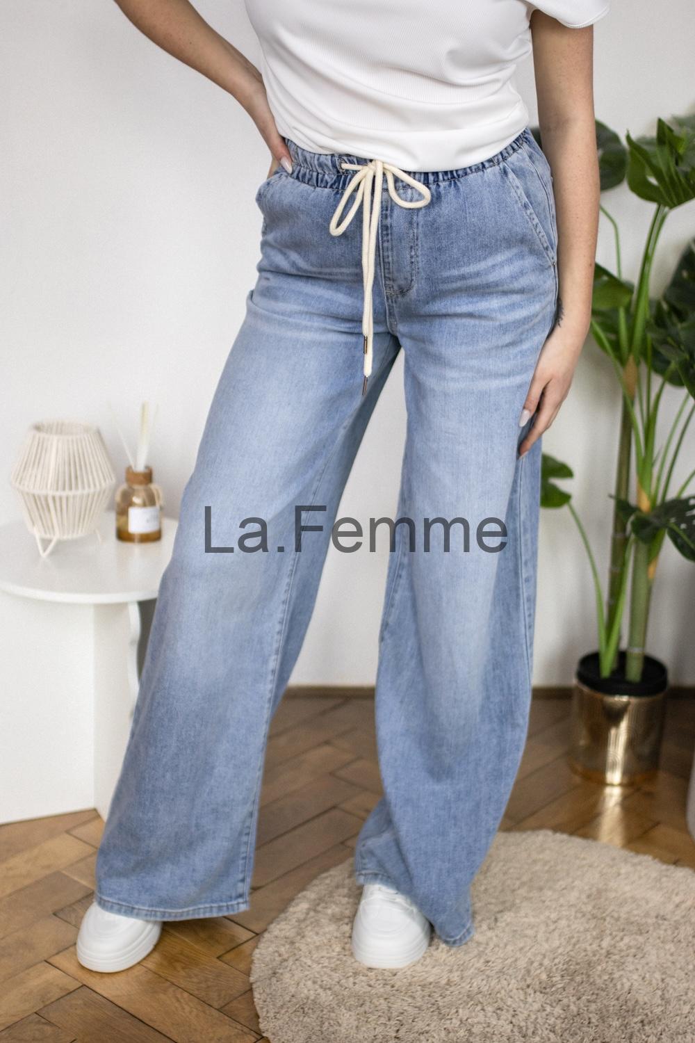Dámské wide leg džíny s gumou v pase, světle modré