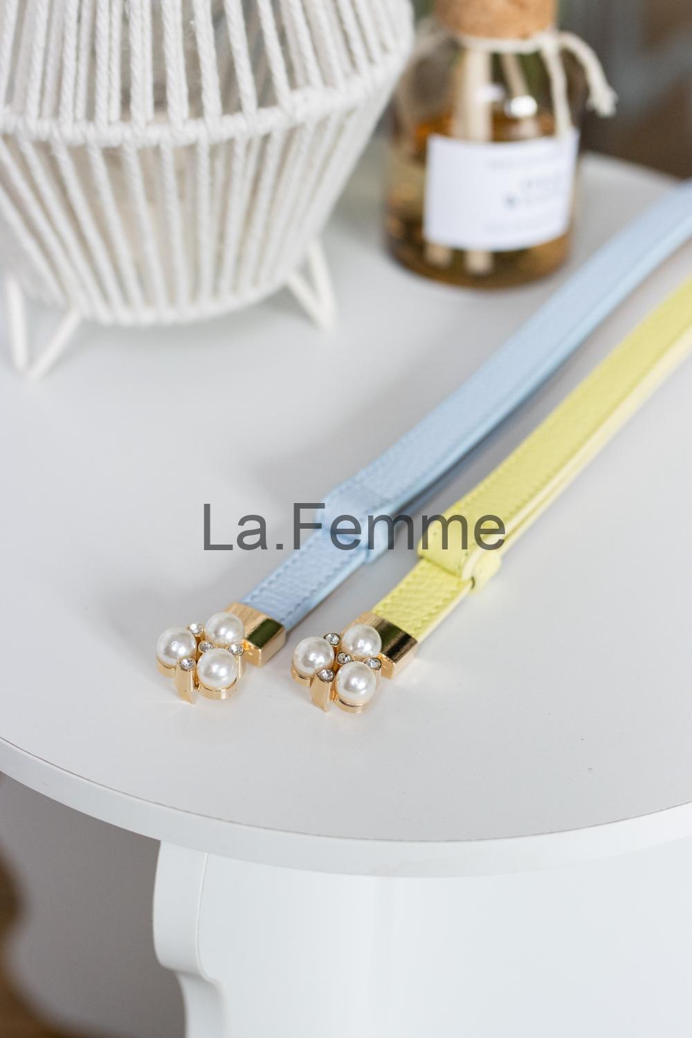 Dámský kožený pásek s perlami, Blue