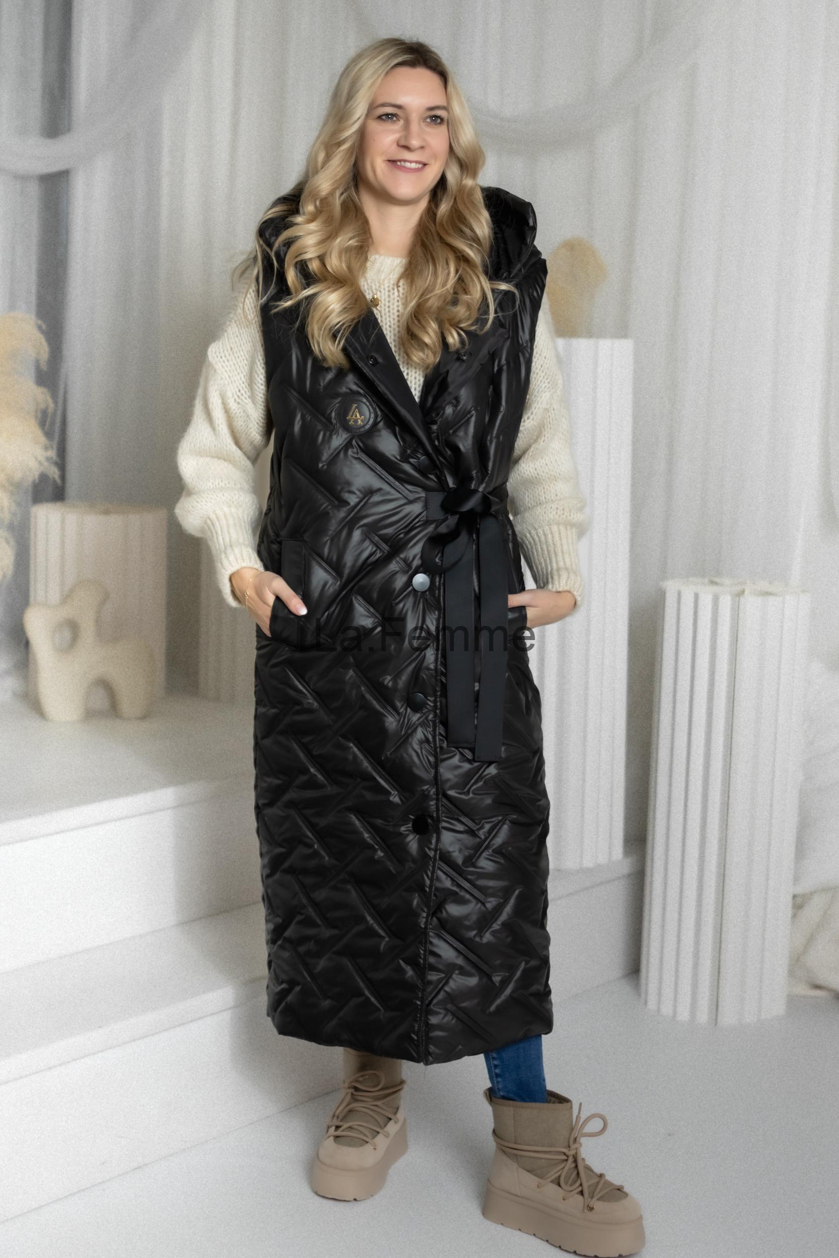 Dlouhá prošívaná vesta Criss-Cross Black