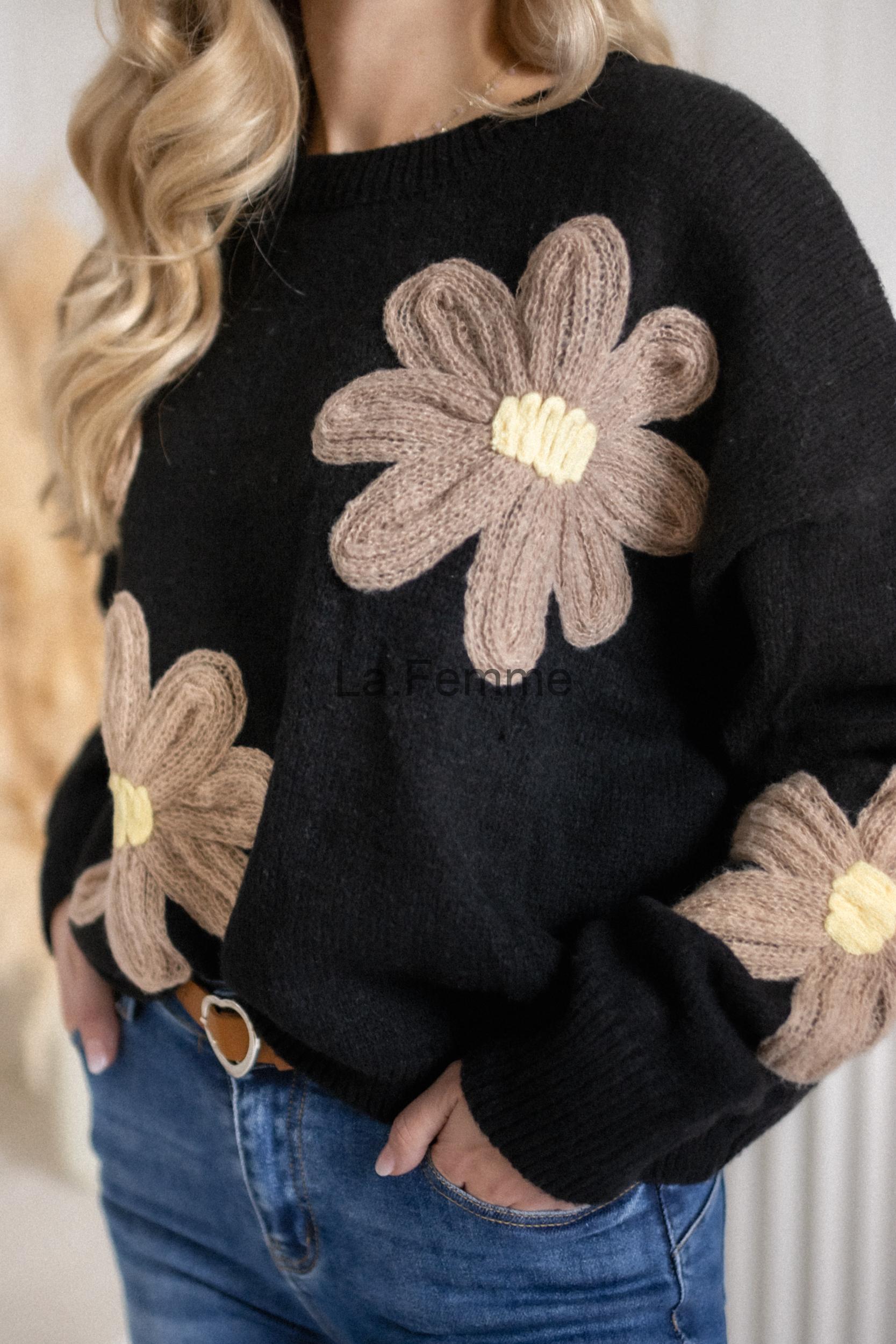 Oversize dámský svetr Flower, Black