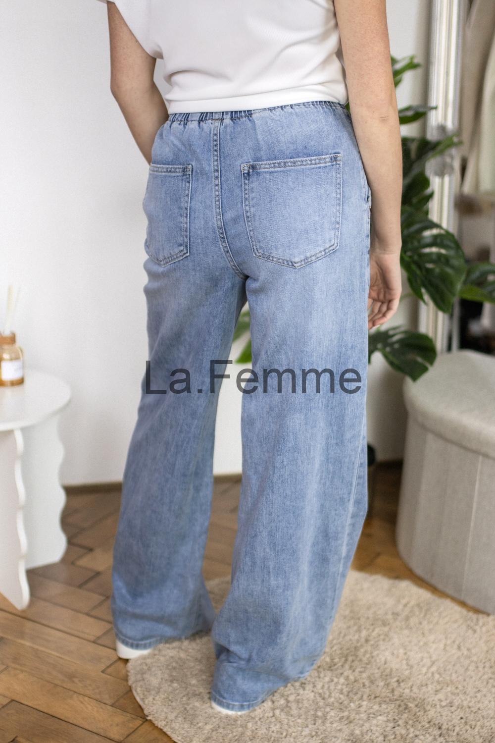 Dámské wide leg džíny s gumou v pase, světle modré