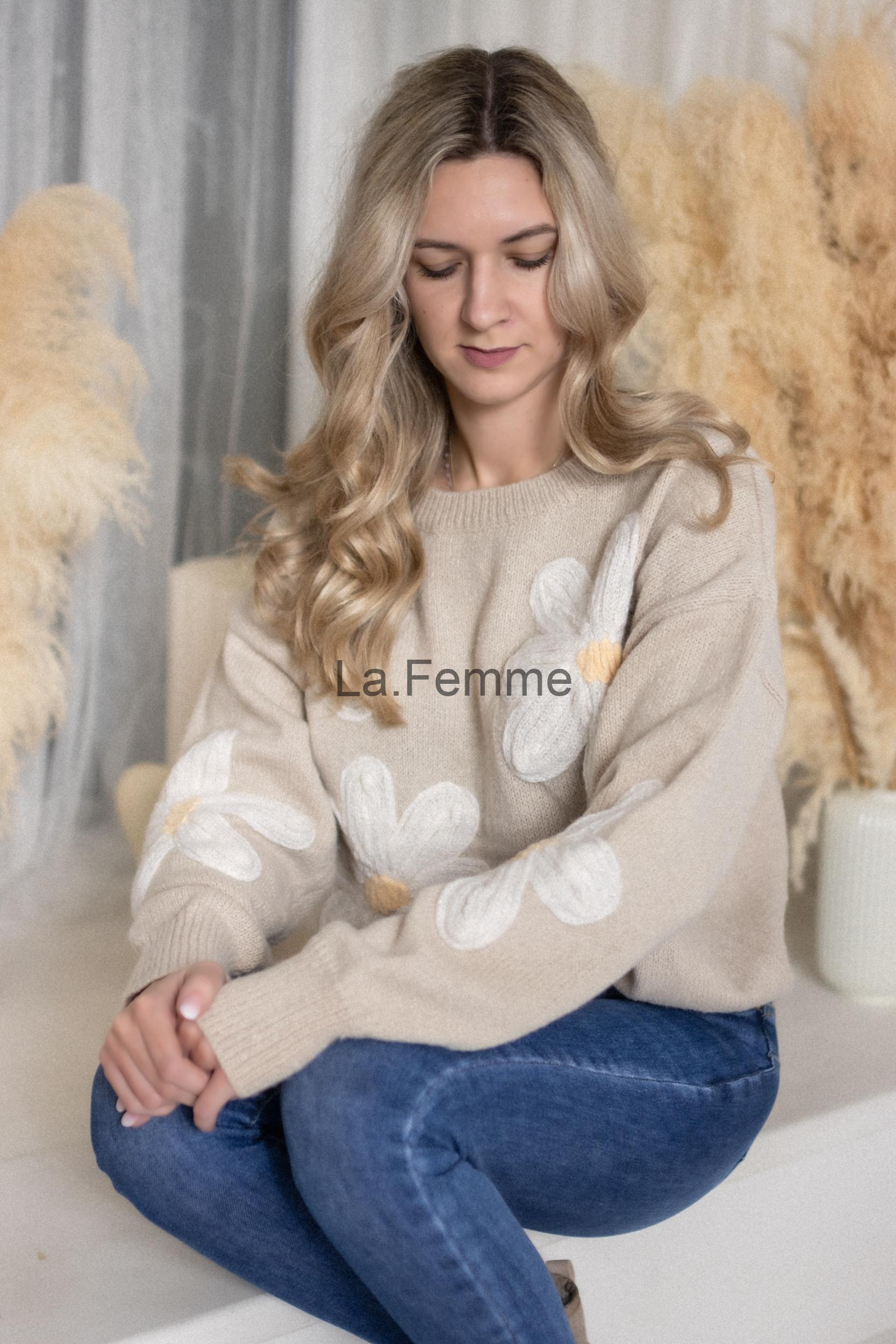 Oversize dámský svetr Flower, Beige