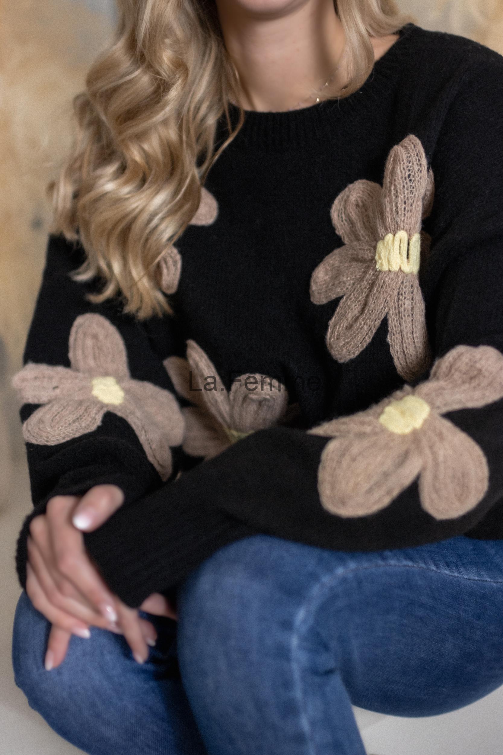 Oversize dámský svetr Flower, Black