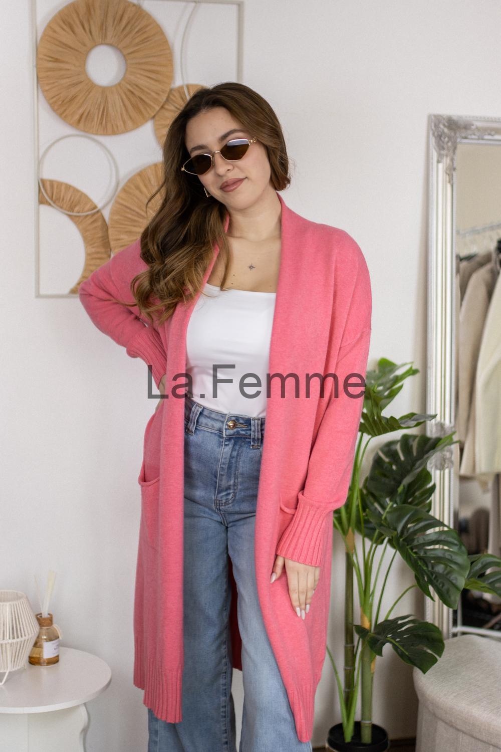 Dámský dlouhý kardigan, pink
