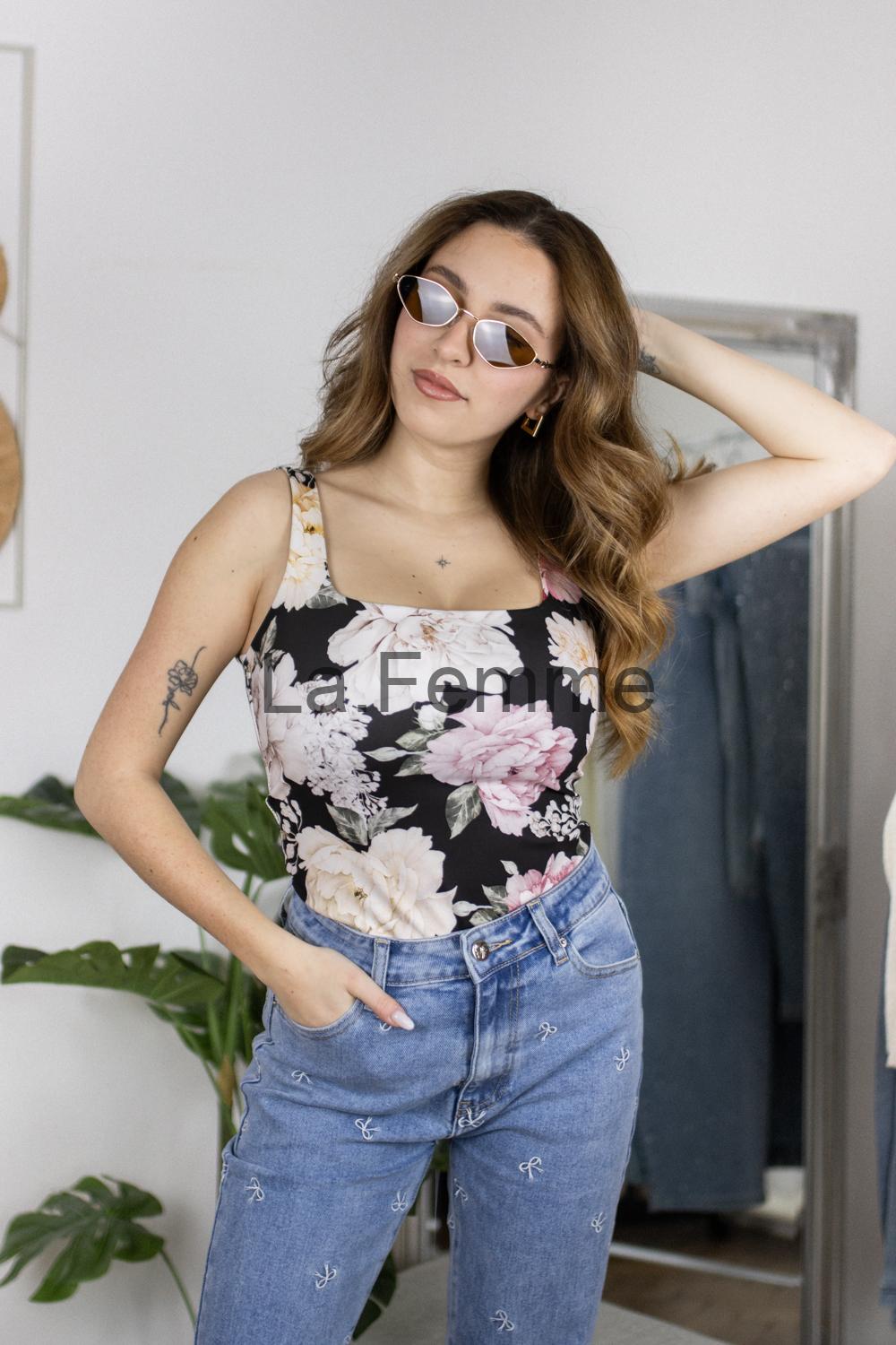 Dámské květované tílko Basic, black