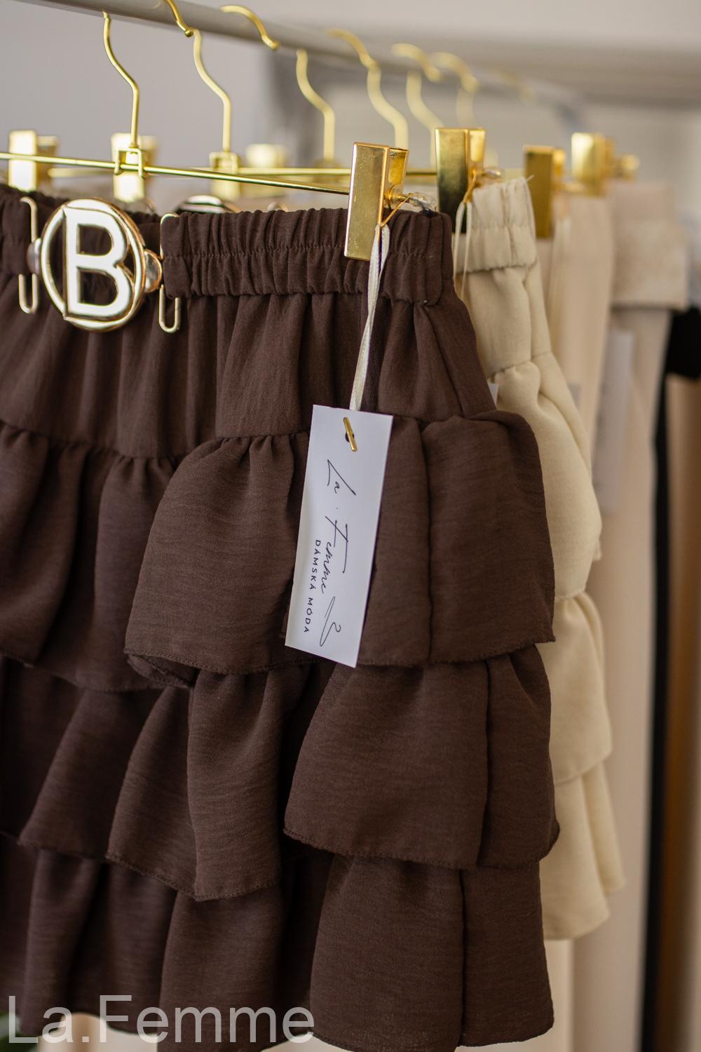 Dámská krátká sukně s volánky, brown