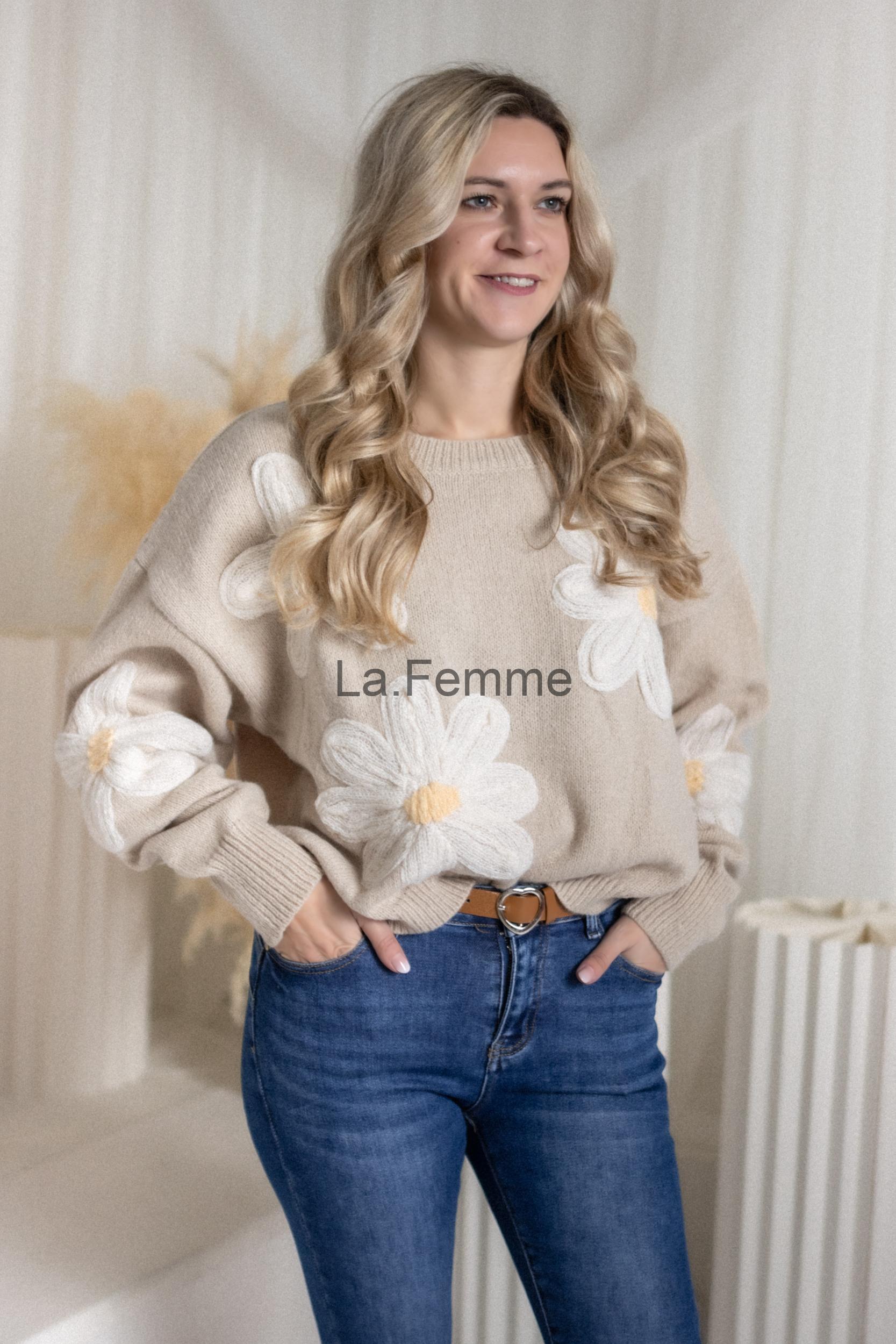 Oversize dámský svetr Flower, Beige